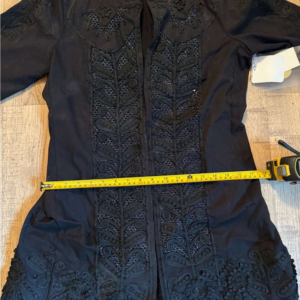 Elegant Black Embroidered Women's Coat Sandy Starkman Beaded & Brocade Festival - Picture 4 of 11
